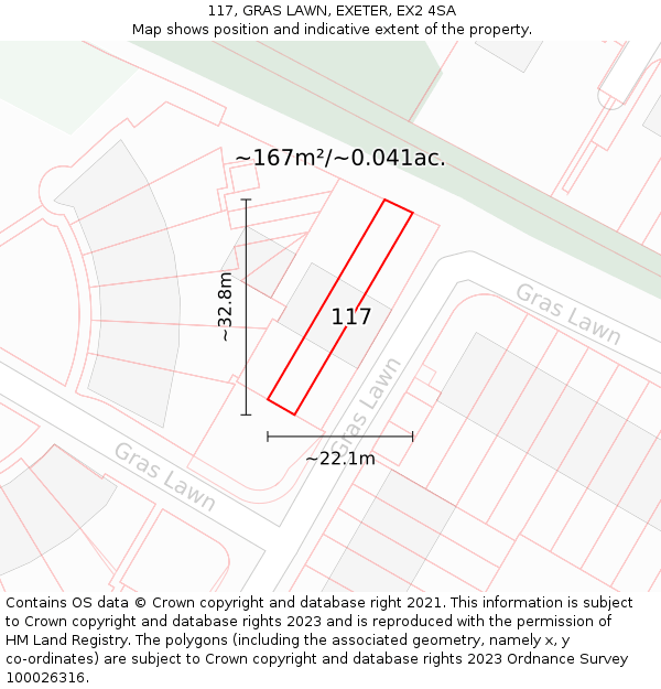 117, GRAS LAWN, EXETER, EX2 4SA: Plot and title map