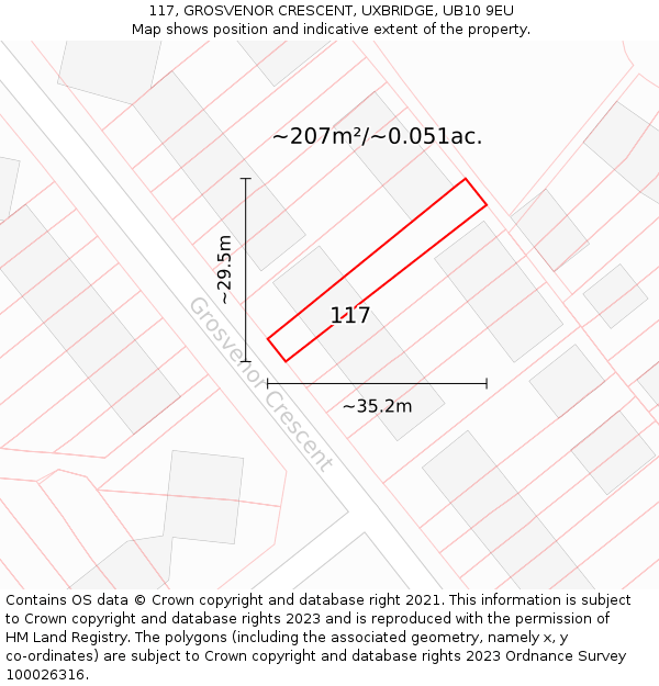 117, GROSVENOR CRESCENT, UXBRIDGE, UB10 9EU: Plot and title map
