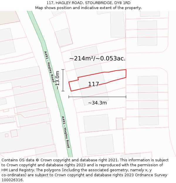 117, HAGLEY ROAD, STOURBRIDGE, DY8 1RD: Plot and title map
