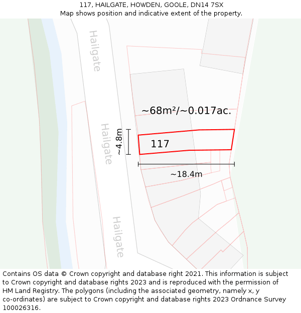 117, HAILGATE, HOWDEN, GOOLE, DN14 7SX: Plot and title map