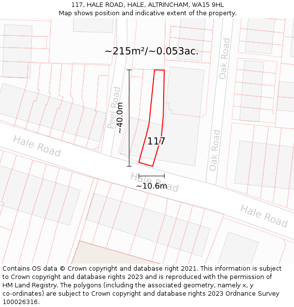 117, HALE ROAD, HALE, ALTRINCHAM, WA15 9HL: Plot and title map