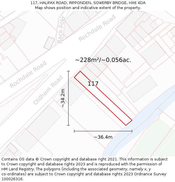 117, HALIFAX ROAD, RIPPONDEN, SOWERBY BRIDGE, HX6 4DA: Plot and title map