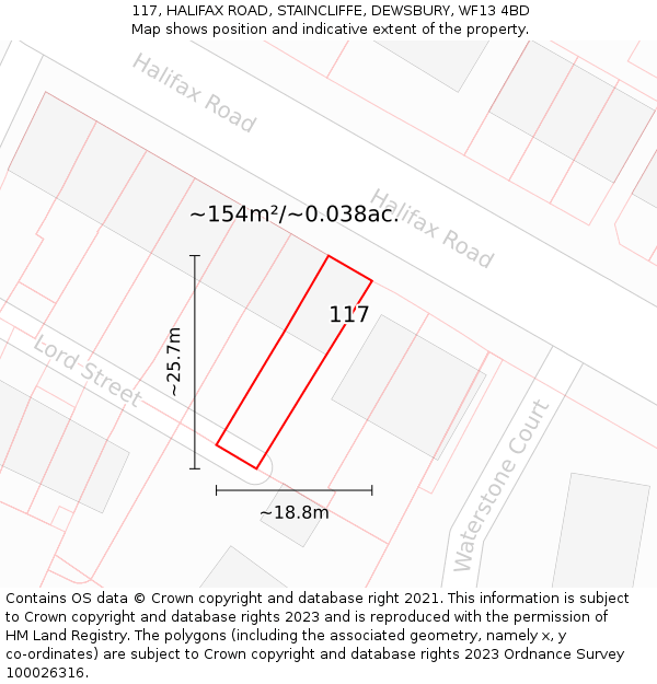 117, HALIFAX ROAD, STAINCLIFFE, DEWSBURY, WF13 4BD: Plot and title map