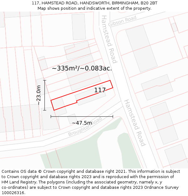 117, HAMSTEAD ROAD, HANDSWORTH, BIRMINGHAM, B20 2BT: Plot and title map