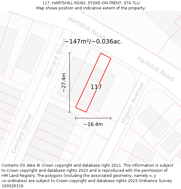 117, HARTSHILL ROAD, STOKE-ON-TRENT, ST4 7LU: Plot and title map