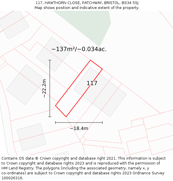 117, HAWTHORN CLOSE, PATCHWAY, BRISTOL, BS34 5SJ: Plot and title map