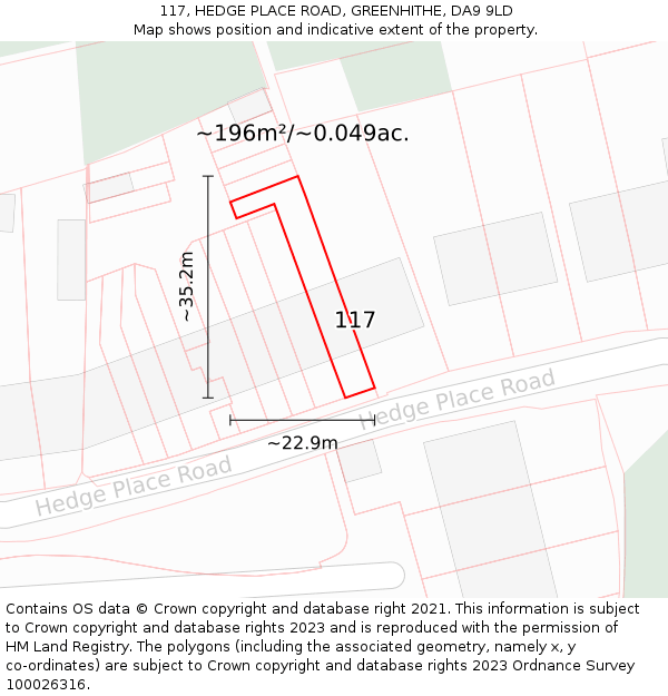 117, HEDGE PLACE ROAD, GREENHITHE, DA9 9LD: Plot and title map