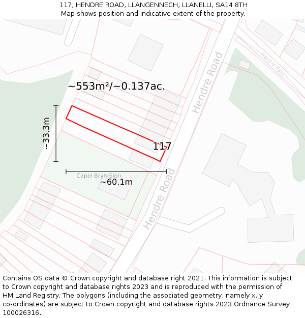 117, HENDRE ROAD, LLANGENNECH, LLANELLI, SA14 8TH: Plot and title map