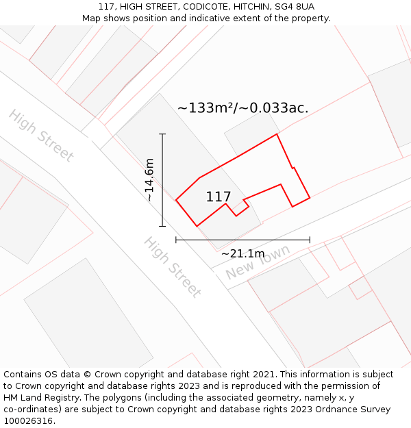 117, HIGH STREET, CODICOTE, HITCHIN, SG4 8UA: Plot and title map
