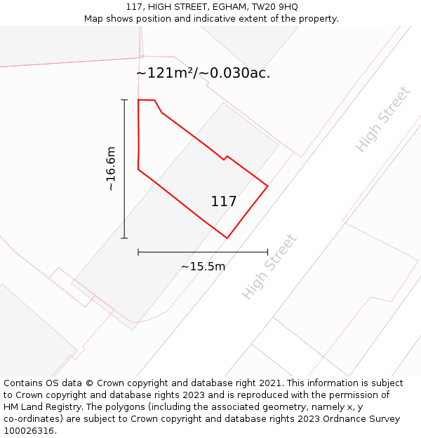 117, HIGH STREET, EGHAM, TW20 9HQ: Plot and title map