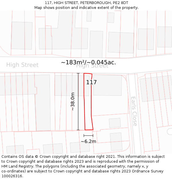 117, HIGH STREET, PETERBOROUGH, PE2 8DT: Plot and title map