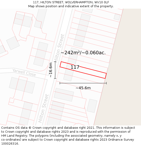 117, HILTON STREET, WOLVERHAMPTON, WV10 0LF: Plot and title map