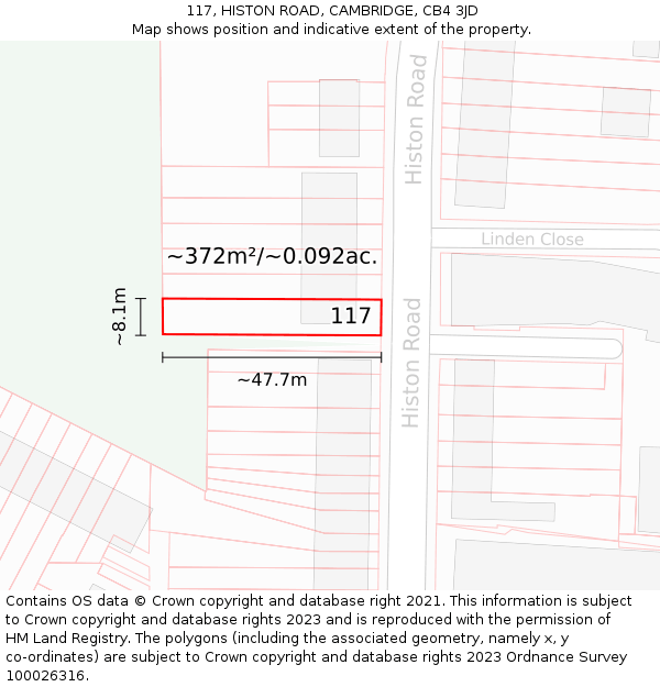 117, HISTON ROAD, CAMBRIDGE, CB4 3JD: Plot and title map