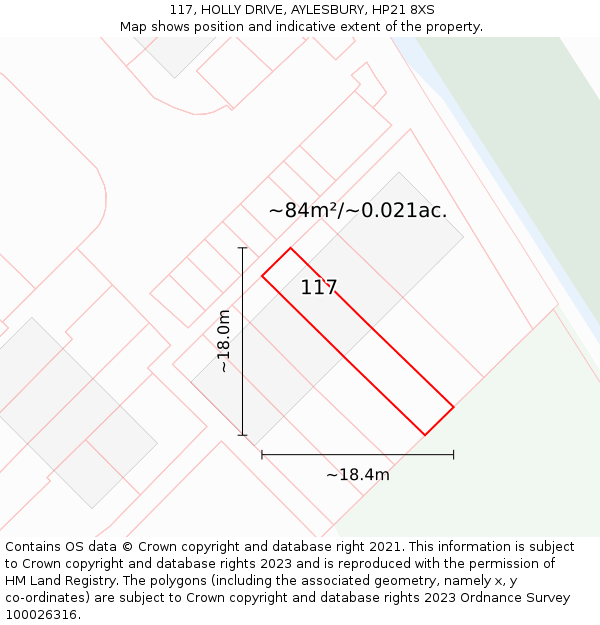 117, HOLLY DRIVE, AYLESBURY, HP21 8XS: Plot and title map