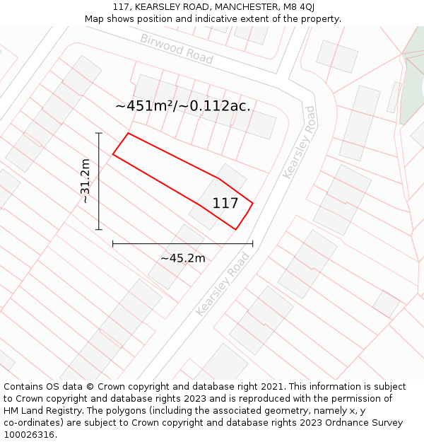 117, KEARSLEY ROAD, MANCHESTER, M8 4QJ: Plot and title map