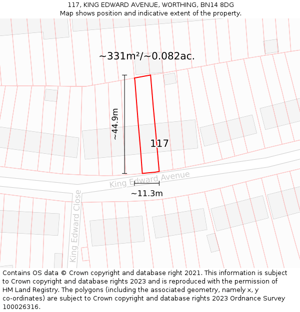 117, KING EDWARD AVENUE, WORTHING, BN14 8DG: Plot and title map