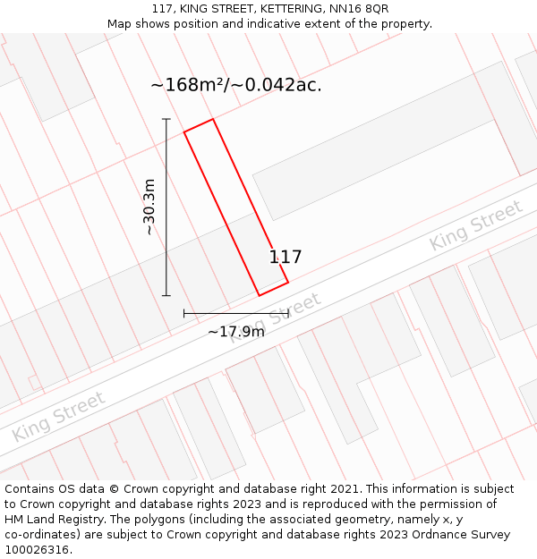 117, KING STREET, KETTERING, NN16 8QR: Plot and title map
