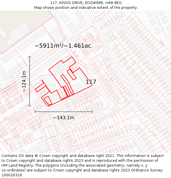 117, KINGS DRIVE, EDGWARE, HA8 8EG: Plot and title map