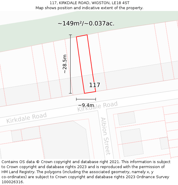 117, KIRKDALE ROAD, WIGSTON, LE18 4ST: Plot and title map