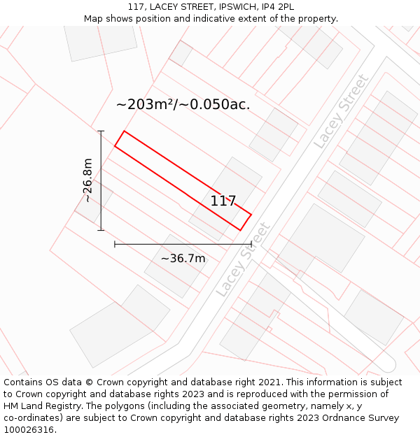 117, LACEY STREET, IPSWICH, IP4 2PL: Plot and title map