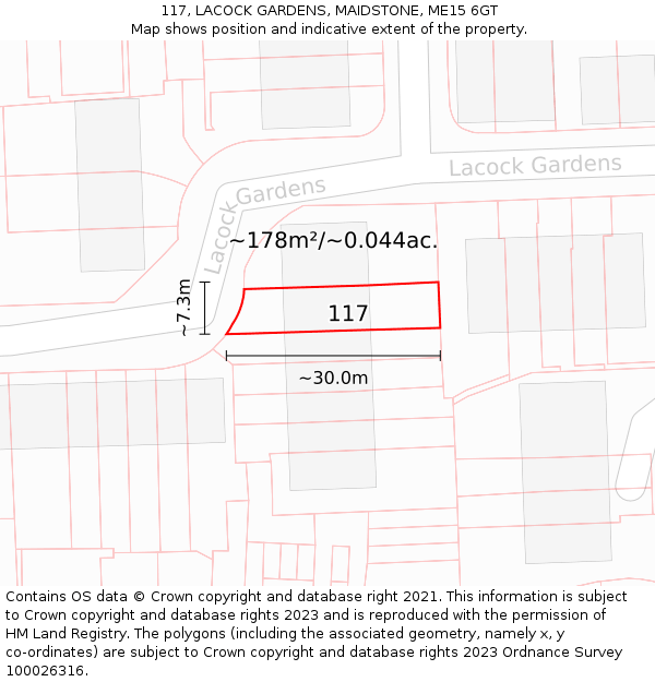 117, LACOCK GARDENS, MAIDSTONE, ME15 6GT: Plot and title map