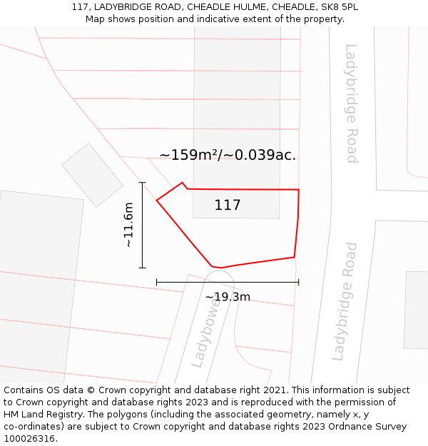 117, LADYBRIDGE ROAD, CHEADLE HULME, CHEADLE, SK8 5PL: Plot and title map