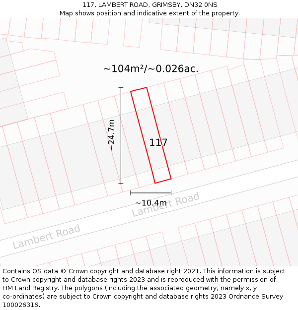 117, LAMBERT ROAD, GRIMSBY, DN32 0NS: Plot and title map
