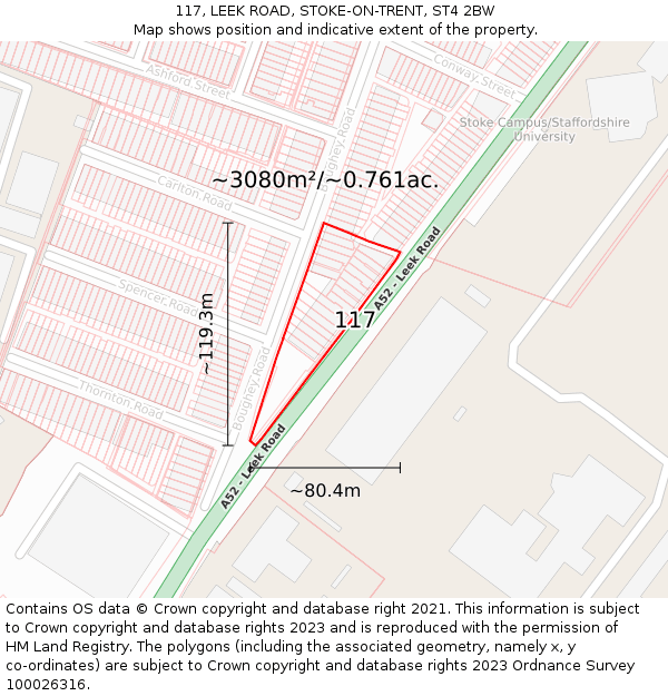 117, LEEK ROAD, STOKE-ON-TRENT, ST4 2BW: Plot and title map