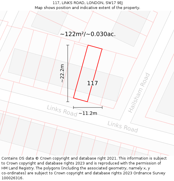 117, LINKS ROAD, LONDON, SW17 9EJ: Plot and title map