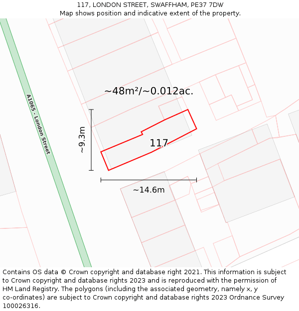 117, LONDON STREET, SWAFFHAM, PE37 7DW: Plot and title map