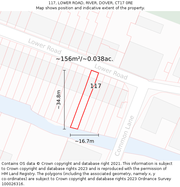 117, LOWER ROAD, RIVER, DOVER, CT17 0RE: Plot and title map