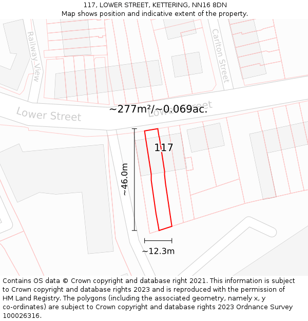 117, LOWER STREET, KETTERING, NN16 8DN: Plot and title map