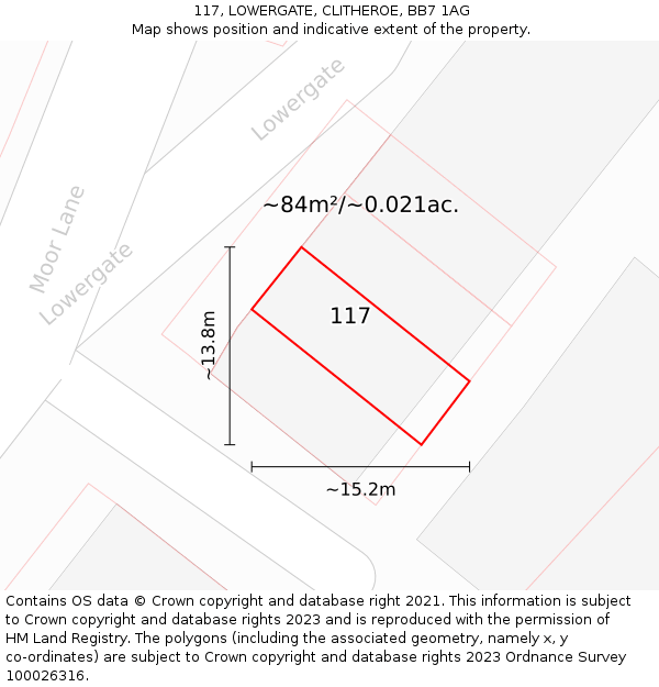 117, LOWERGATE, CLITHEROE, BB7 1AG: Plot and title map