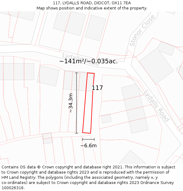 117, LYDALLS ROAD, DIDCOT, OX11 7EA: Plot and title map