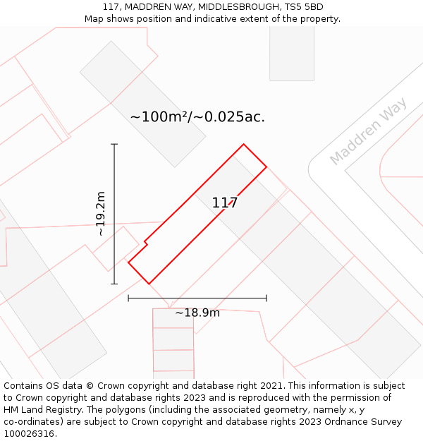 117, MADDREN WAY, MIDDLESBROUGH, TS5 5BD: Plot and title map