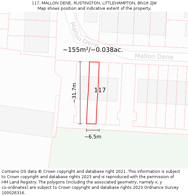 117, MALLON DENE, RUSTINGTON, LITTLEHAMPTON, BN16 2JW: Plot and title map