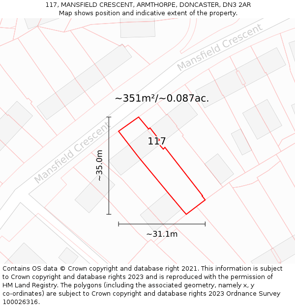 117, MANSFIELD CRESCENT, ARMTHORPE, DONCASTER, DN3 2AR: Plot and title map