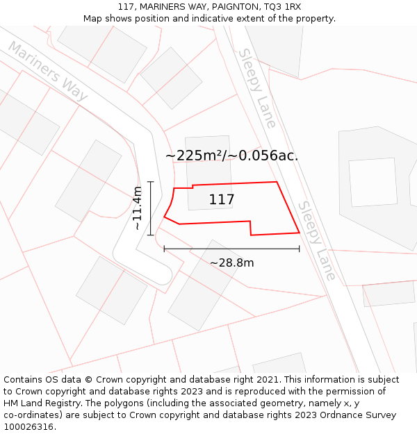 117, MARINERS WAY, PAIGNTON, TQ3 1RX: Plot and title map