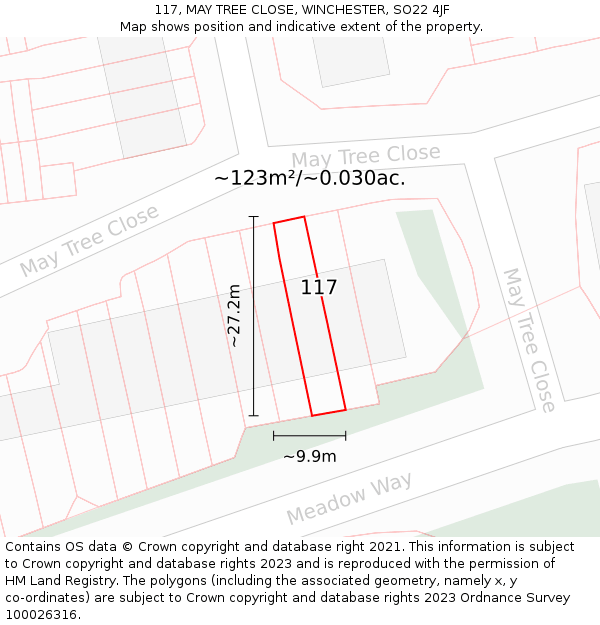 117, MAY TREE CLOSE, WINCHESTER, SO22 4JF: Plot and title map