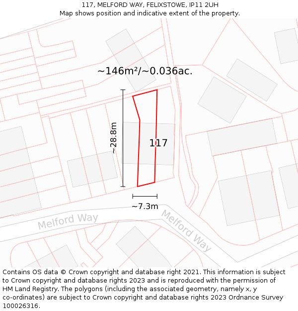 117, MELFORD WAY, FELIXSTOWE, IP11 2UH: Plot and title map