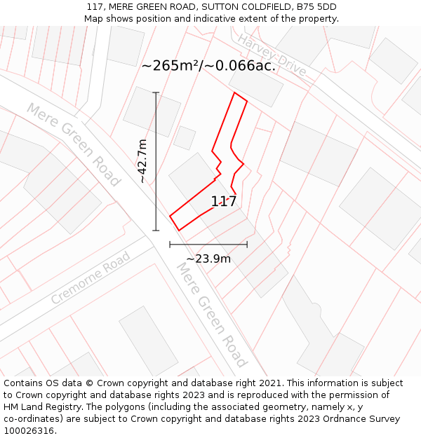 117, MERE GREEN ROAD, SUTTON COLDFIELD, B75 5DD: Plot and title map