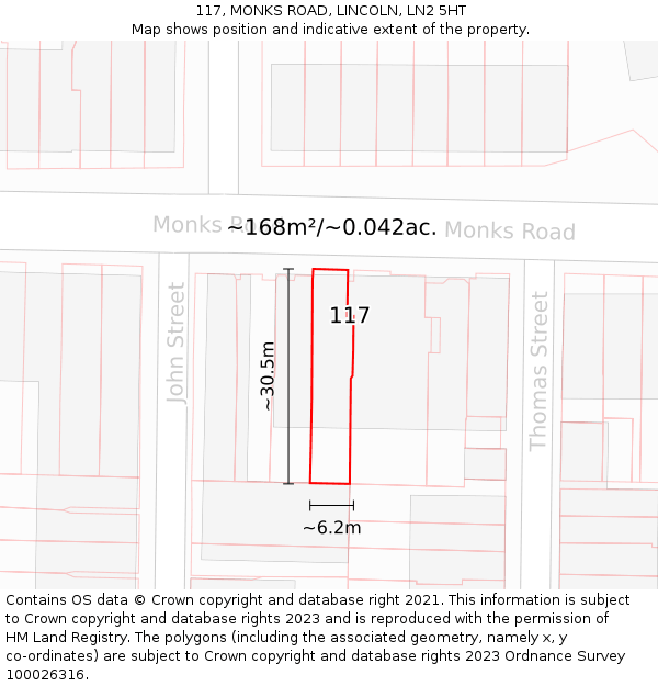 117, MONKS ROAD, LINCOLN, LN2 5HT: Plot and title map