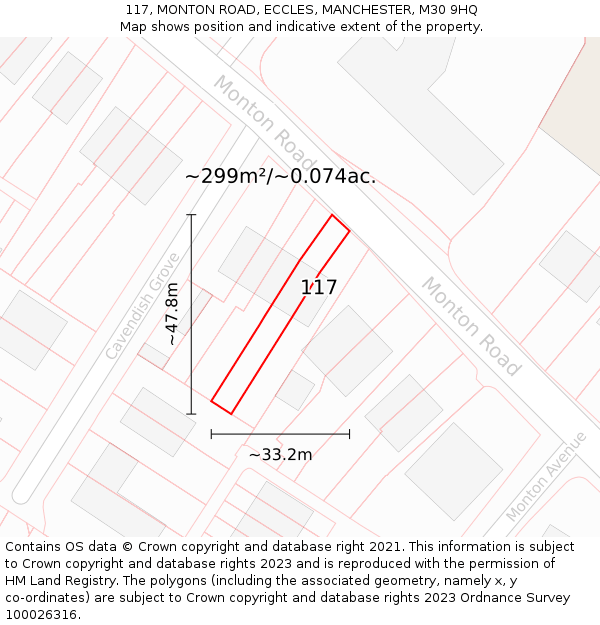 117, MONTON ROAD, ECCLES, MANCHESTER, M30 9HQ: Plot and title map