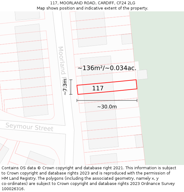 117, MOORLAND ROAD, CARDIFF, CF24 2LG: Plot and title map