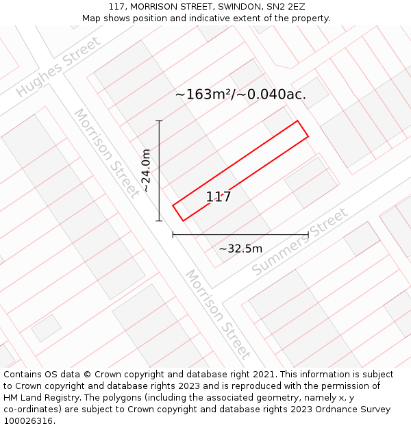 117, MORRISON STREET, SWINDON, SN2 2EZ: Plot and title map