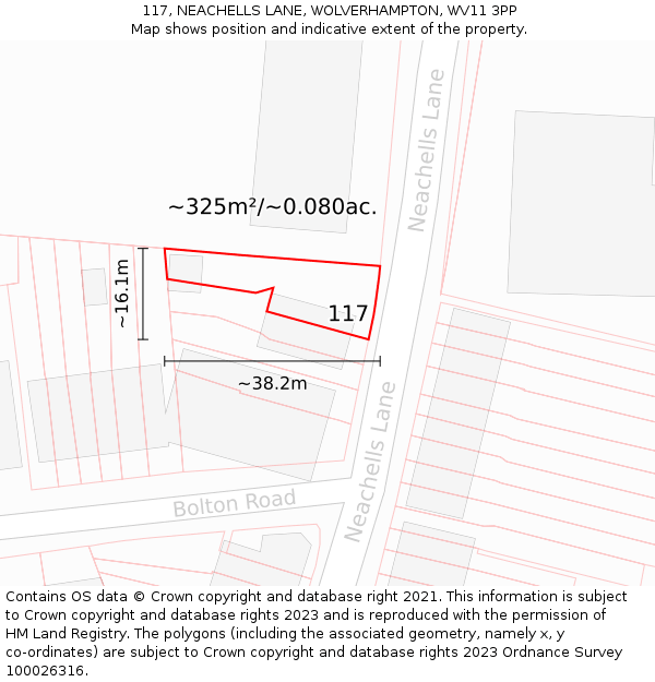 117, NEACHELLS LANE, WOLVERHAMPTON, WV11 3PP: Plot and title map