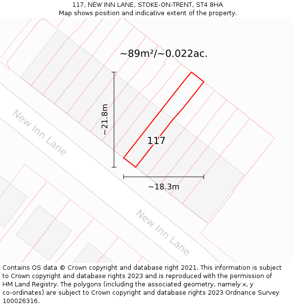 117, NEW INN LANE, STOKE-ON-TRENT, ST4 8HA: Plot and title map