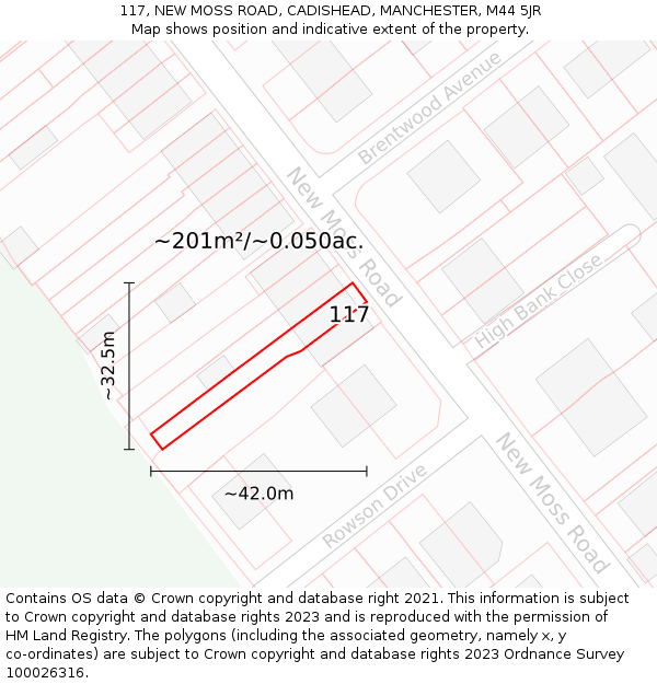 117, NEW MOSS ROAD, CADISHEAD, MANCHESTER, M44 5JR: Plot and title map
