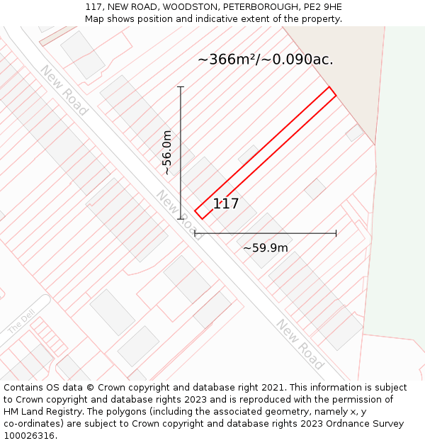 117, NEW ROAD, WOODSTON, PETERBOROUGH, PE2 9HE: Plot and title map