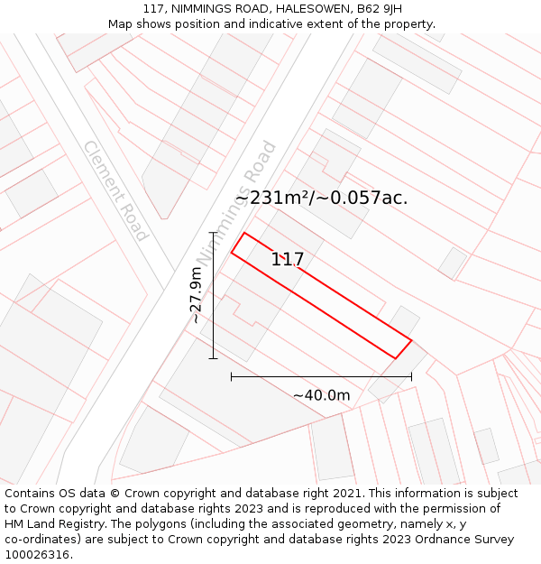 117, NIMMINGS ROAD, HALESOWEN, B62 9JH: Plot and title map